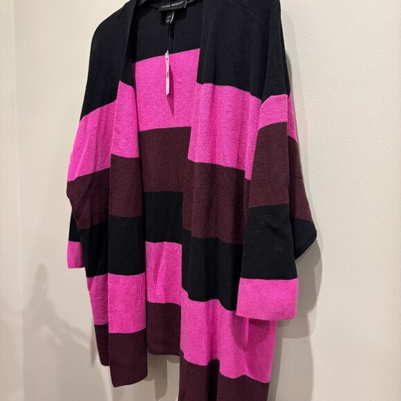 Lane Bryant Fuchsia & Black open front striped sweater 3/4 sleeves, sz 26/28 - Picture 6 of 6